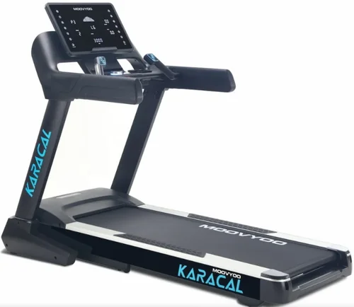 Tapis de course Moovyoo Karacal noir avec écran LED, surface 150x53 cm et inclinaison motorisée